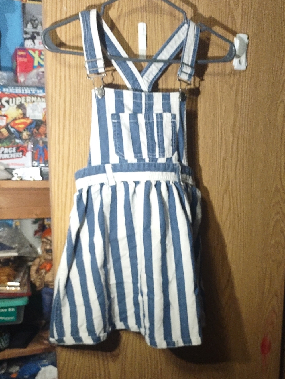 fabkids Blue and White Striped Overall Dress